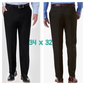 Haggar H26 Mens 34x32 Black Buiness Stretch Dress Pant Classic Fit Flat Front